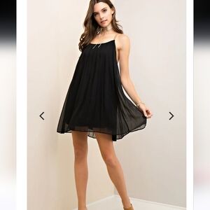 Entro Women's Sexy Back Black Chiffon Mini Dress Medium